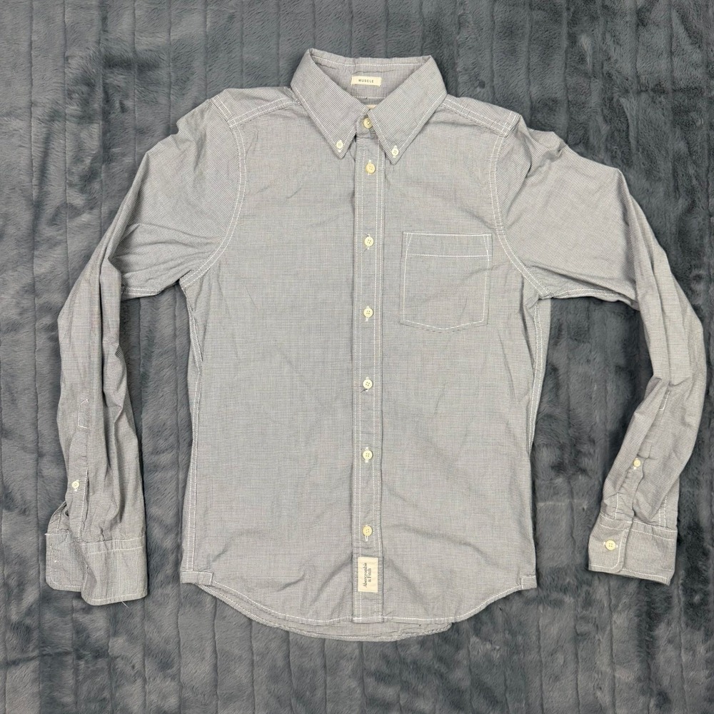 Abercrombie & Fitch Mens Muscle Fit Button Down Shirt Blue Gingham Small S 8462